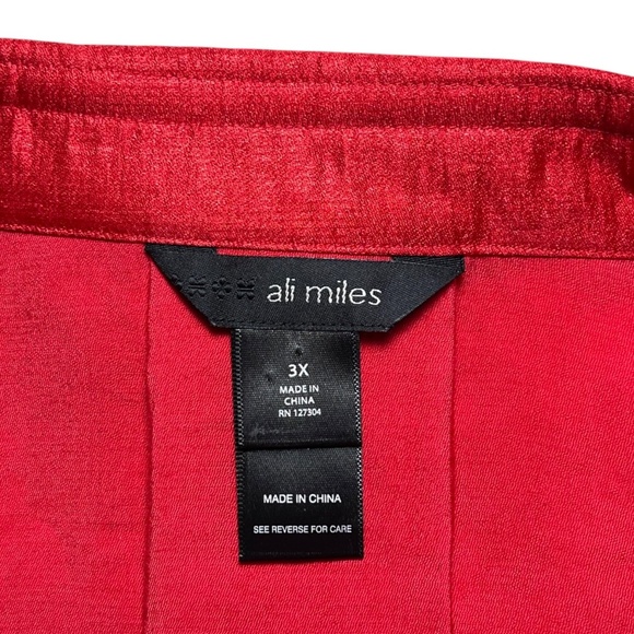 Ali Miles Size 3X Artsy Vivid Red Wire Collar Boxy Button Up Shirt Tunic Top - Picture 5 of 8